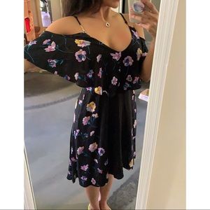 Black floral cold shoulder dress
